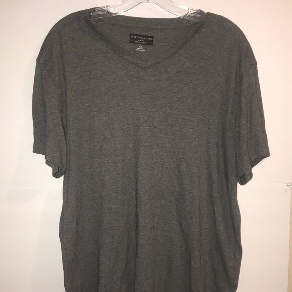 Saks Fifth Avenue Mens Charcoal Gray Slim Fit V Neck Short Sleeve T-Shirt Large - Picture 1 of 8